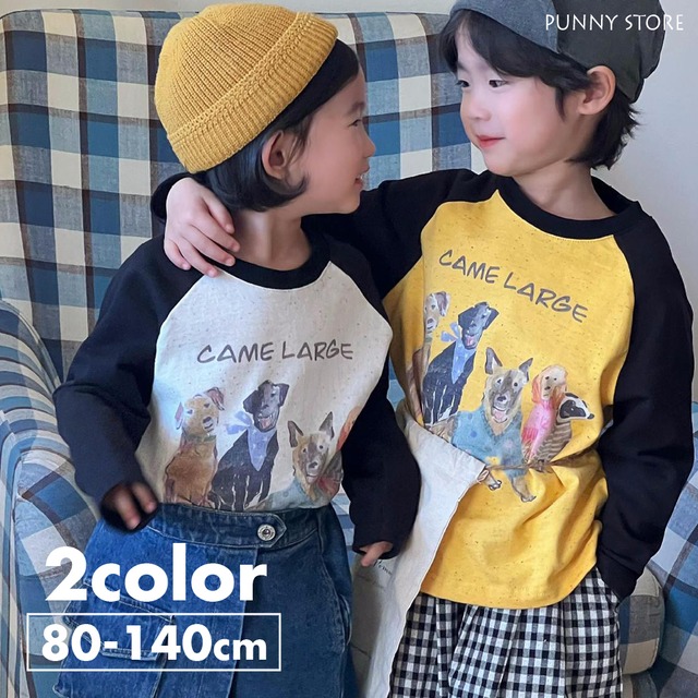 《取寄》 ラグランドッグTシャツ （全２色） DXM 2024春 韓国子供服 トップス 犬 ワンちゃん 長袖 ロンT