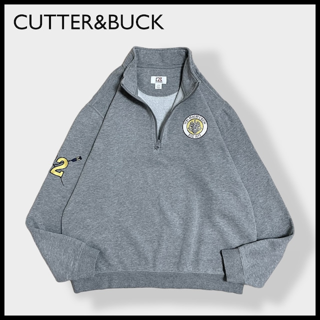 【CUTTER&BUCK】刺繍ロゴ ハーフジップ スウェット プルオーバー トレーナー 袖ロゴ L グレー カッター アンド バック US古着