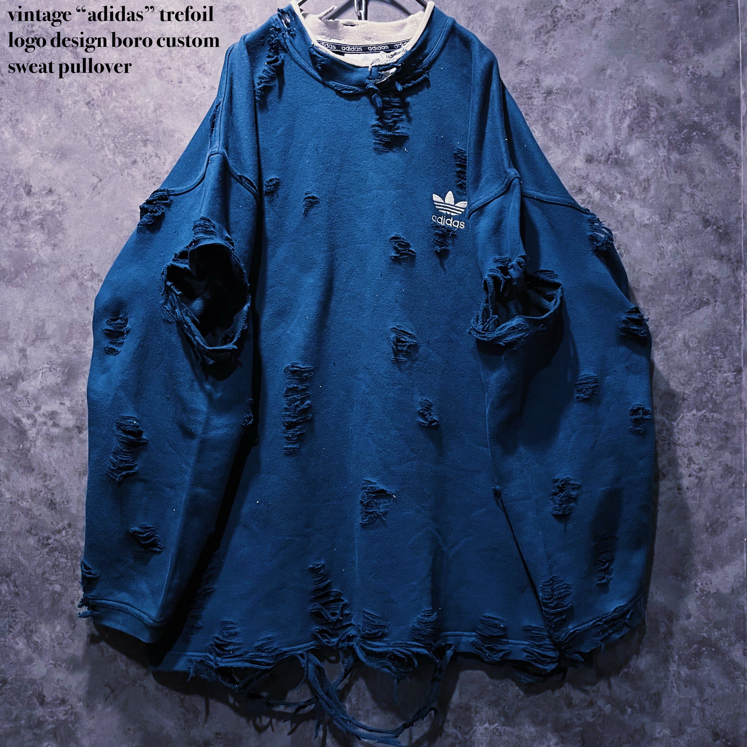 【doppio】vintage “adidas” trefoil logo design boro custom sweat pullover