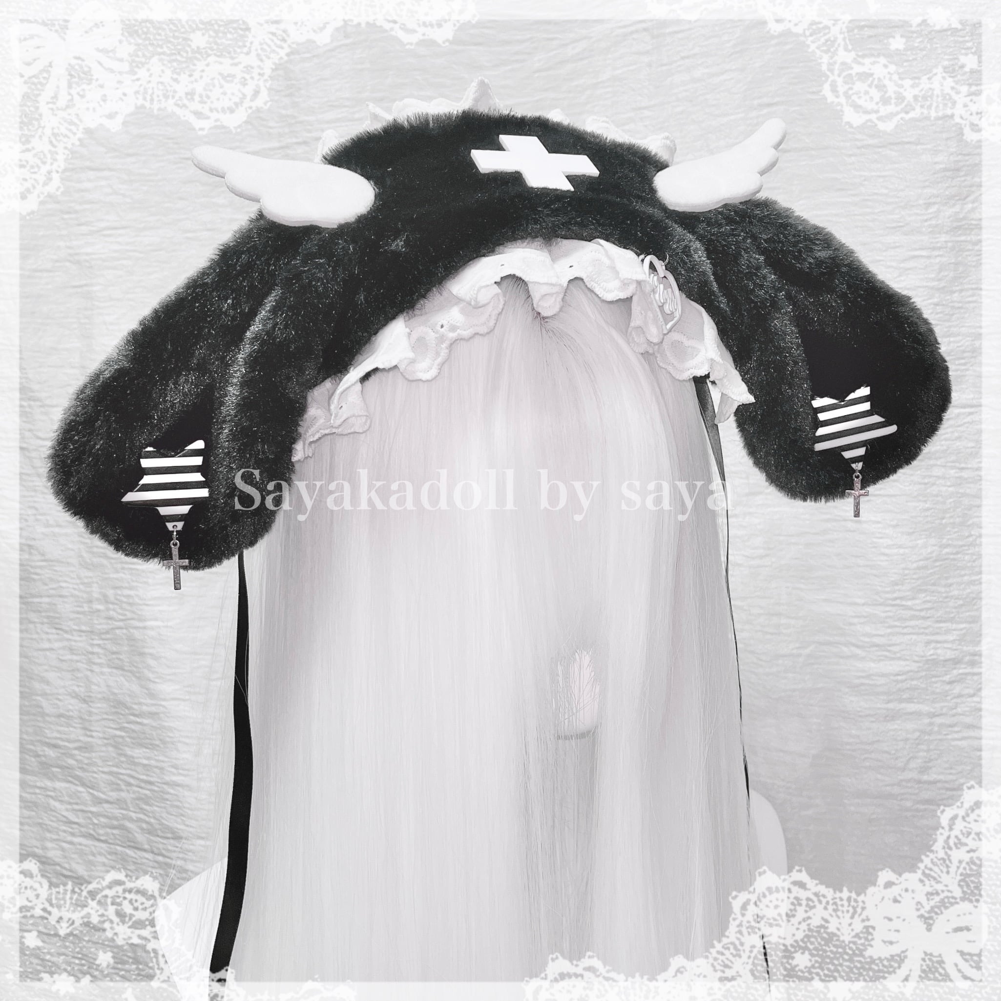 ♡ Lolita ボンネット風 フリルリボンヘッドドレス white 2‬