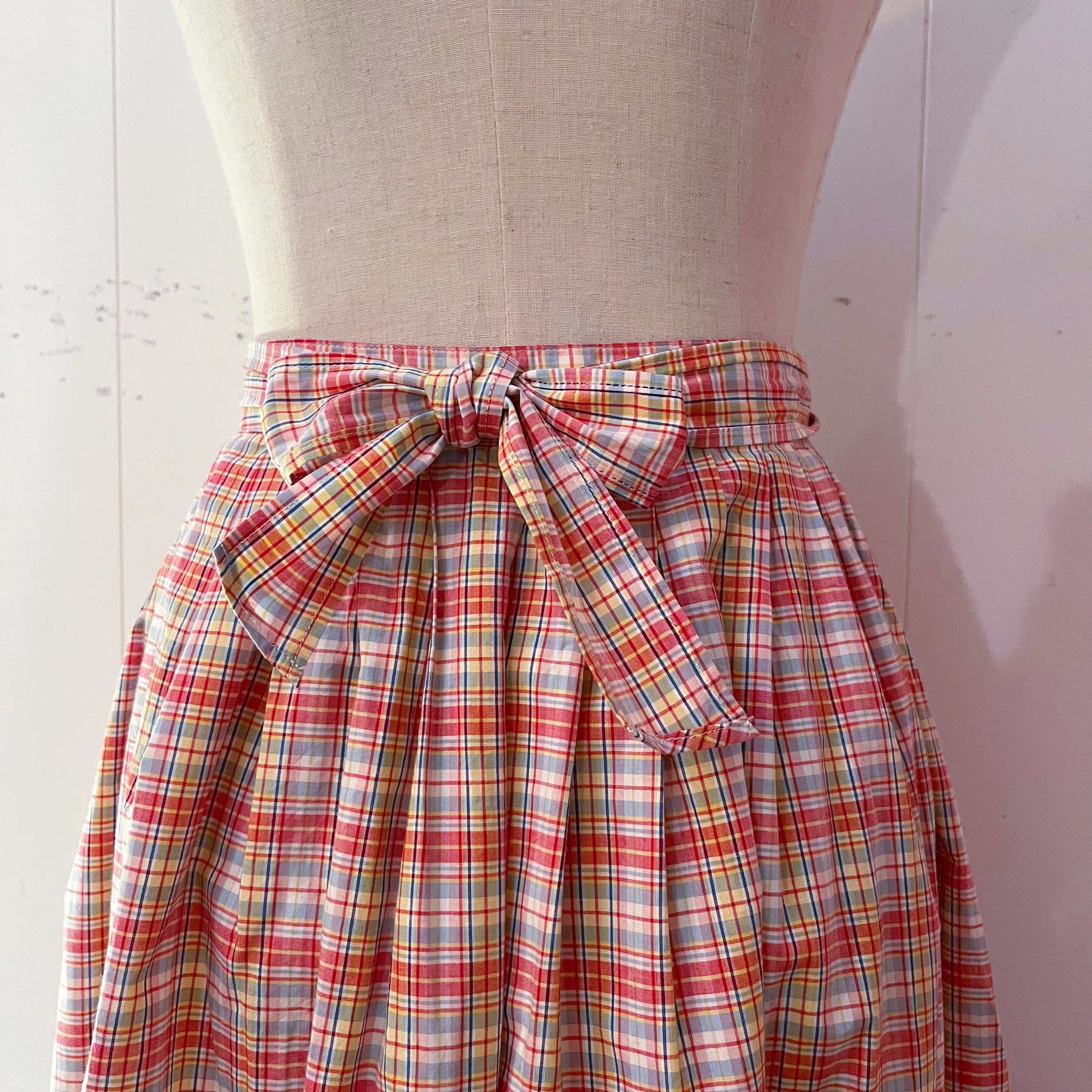 check waist ribbon skirt