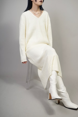 RIB VNECK SWEATER SET UP  (IVORY) 2110-62-64