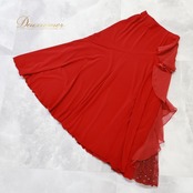 社交ダンス 衣装 スカート レッド系 チャコット Chacott 赤 レース レッスン 練習 ラインストーン フリル 上品 ストレッチ 伸縮 華やか かわいい ダンス衣装 スタンダード