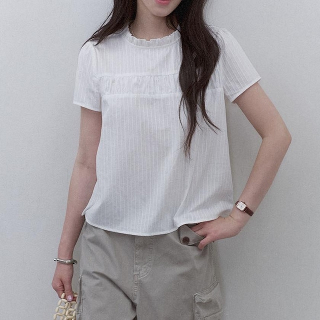 ruffle-neck striped blouse