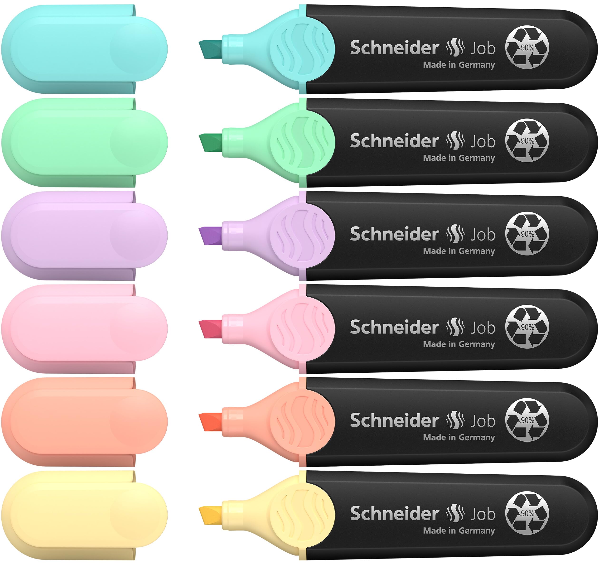 シュナイダー Schneider 蛍光ペン マーカー ジョブ パステル JOB Pastel (ターコイズ・ミント・バニラ・ピーチ・ラベンダー・ローズ, 6色セット)