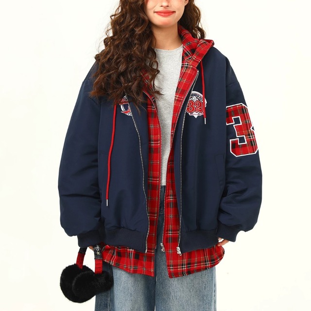 checked hooded number jacket　チェックフードナンバージャケット　J2174