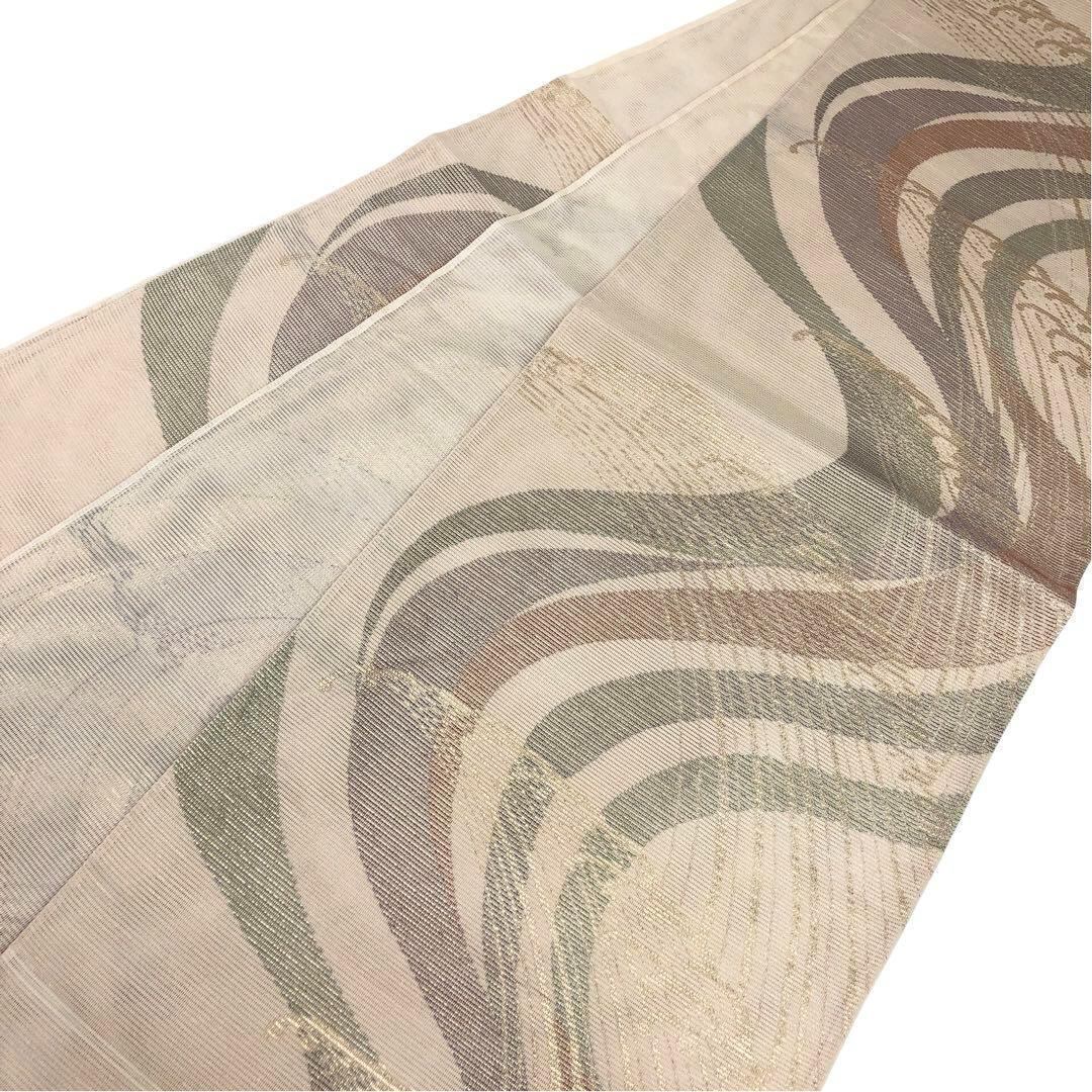 夏帯 袋帯 紗 流水波模様 金糸 鳥の子色 O-3629 | リユース着物わびさび 