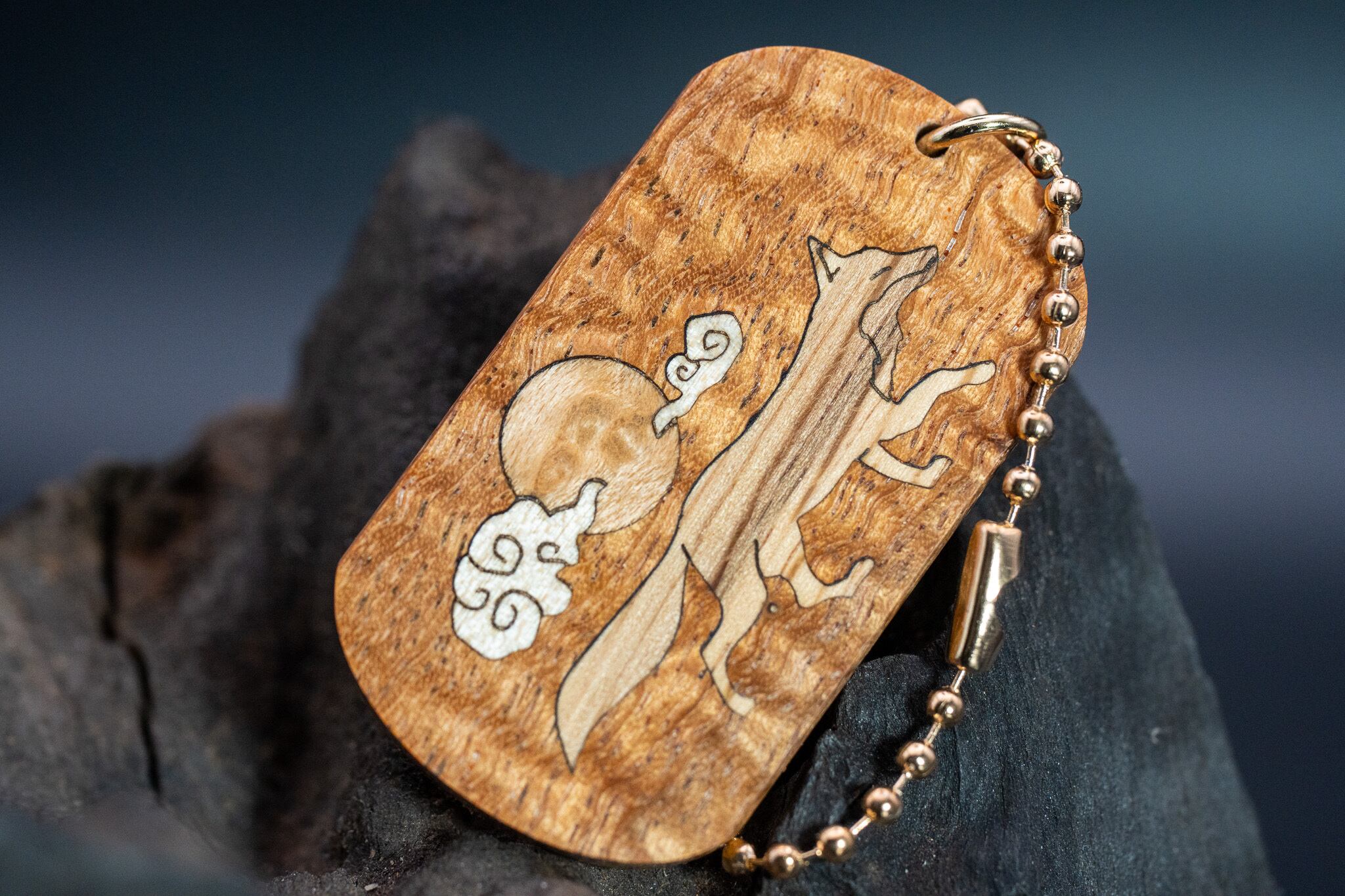 【杢の芸術】アフゼリア キシレイ ドッグタグ 象嵌 十五夜きつね