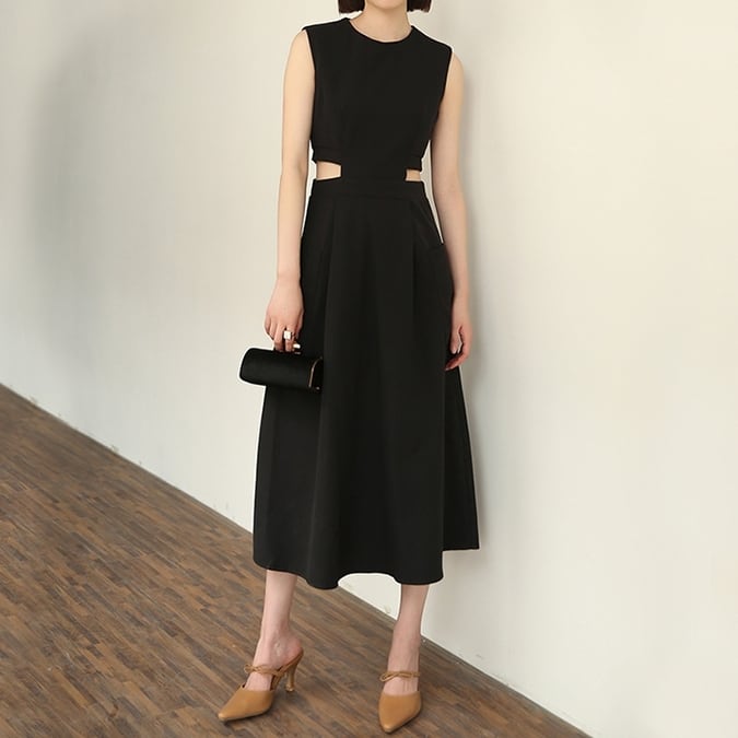 ワンピース レディース ドレス ロングワンピース 膝下 ミモレ ミモレ丈 ノースリーブ ポケット タック 大人可愛い きれいめ 上品 エレガント フェミニン シック おしゃれ 綺麗 フォーマル かっこいい クール モード系 セクシー おとな 送料無料 個性的 レトロ モダン 爽やか パーティー イベント S M L ブラック レッド 春 夏 記念日 食事会 謝恩会 結婚式 二次会 披露宴 演奏会 10代 20代 30代 40代 女性用 韓国 韓国系 体型カバー ファッション コーデ スタイル モテ