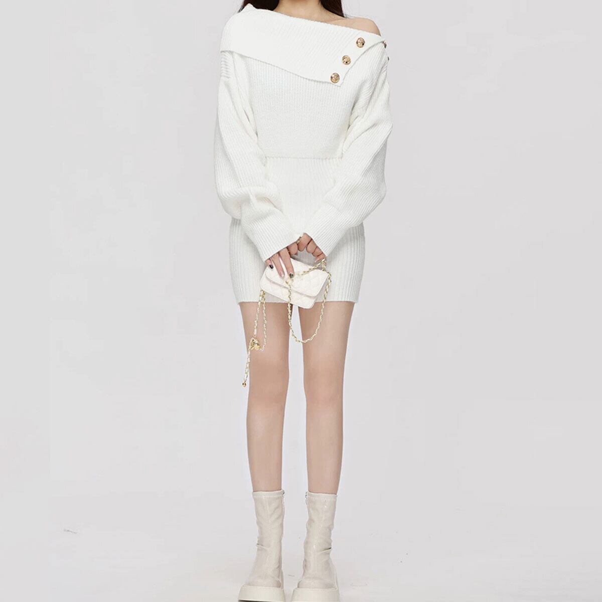 オフショルダー ニット ワンピース 長袖 レディース 秋冬 韓国 ミニワンピース おしゃれ きれいめ 大人 かわいい 肩出し オフショル ドレス 大人可愛い 大人女子