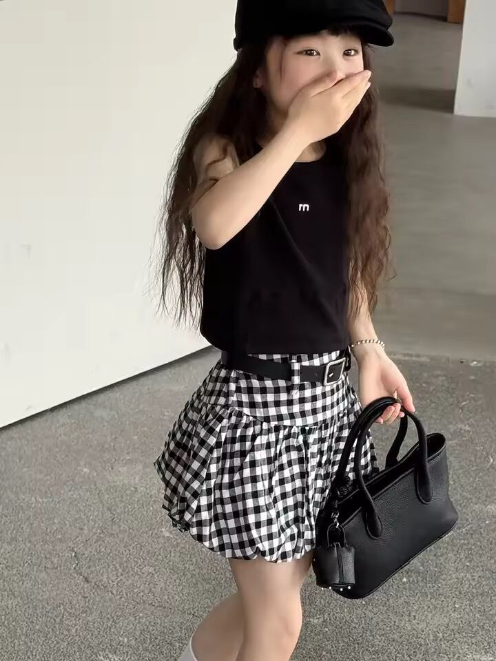 ベルト付チェックバルーンミニスカート