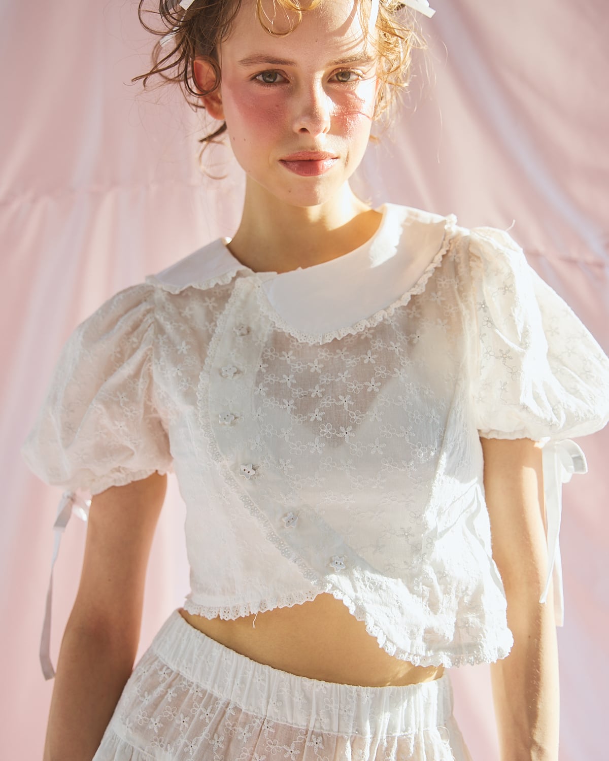 完売！ リルリリー lilLilly シャーリング トップス ブラウス 白 lilLilly official webstore