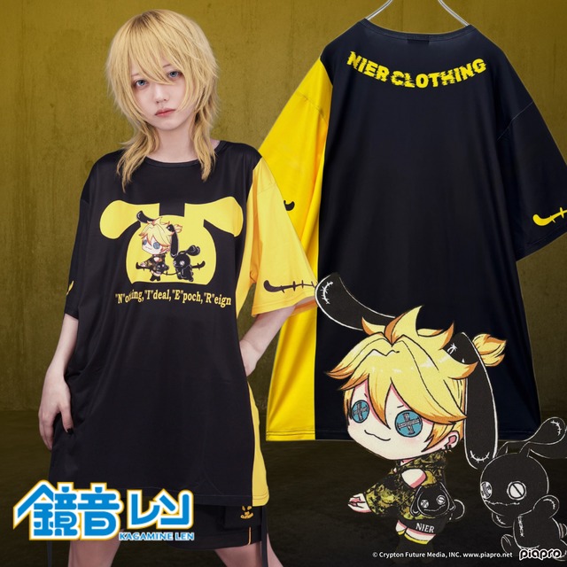 鏡音レン×BLACK NIERちゃん BICOLOR HALF SLEEVE CUTSEW☆缶バッジ2個付き