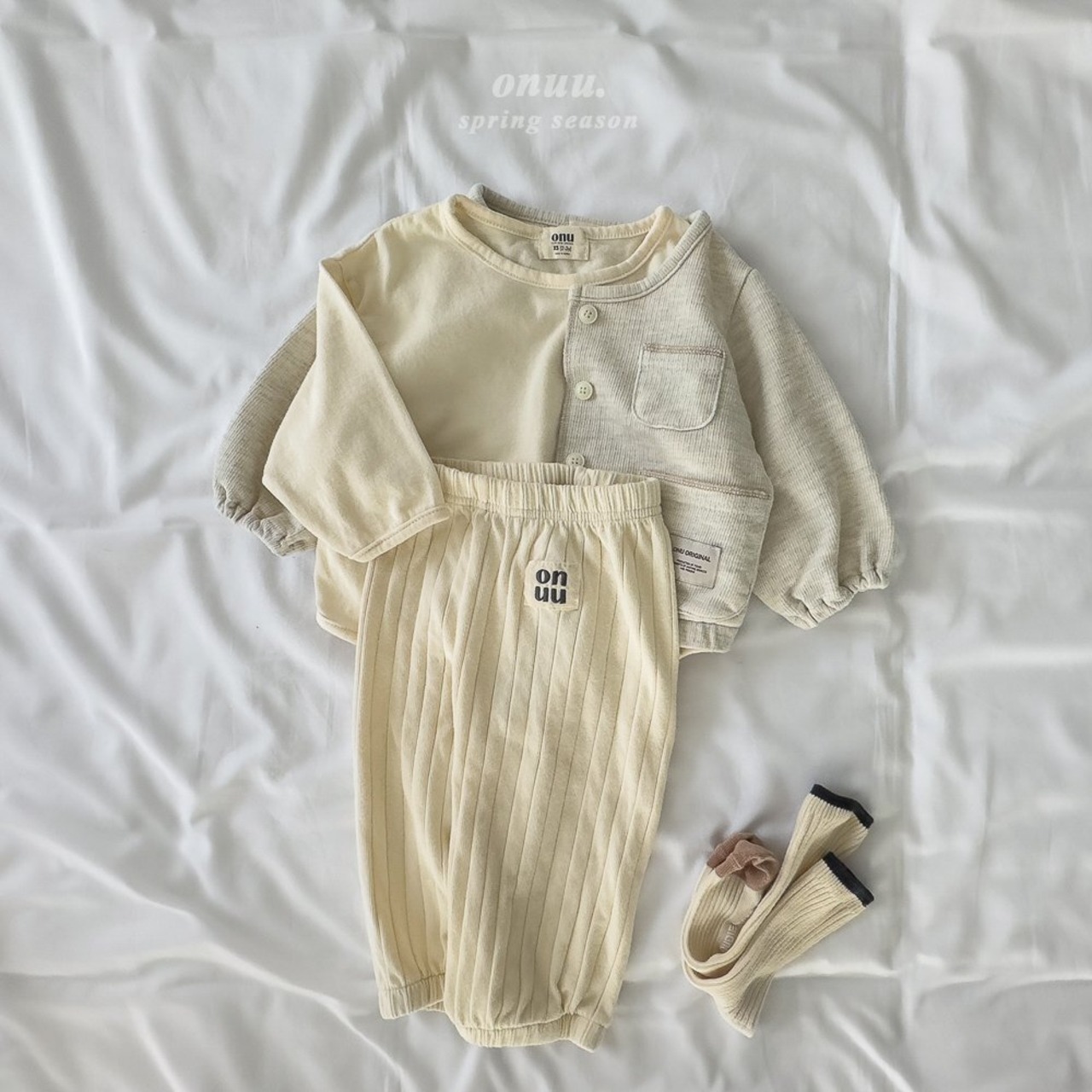 【ONU】やわらかニットリブパンツ ivory 70~120cm 240211on - 3