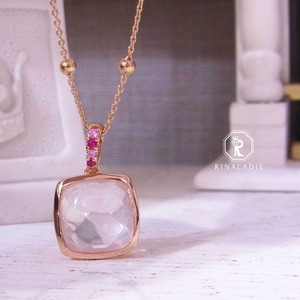 大特価K18PG天然ローズクォーツロマンティックころんとカボションネックレス