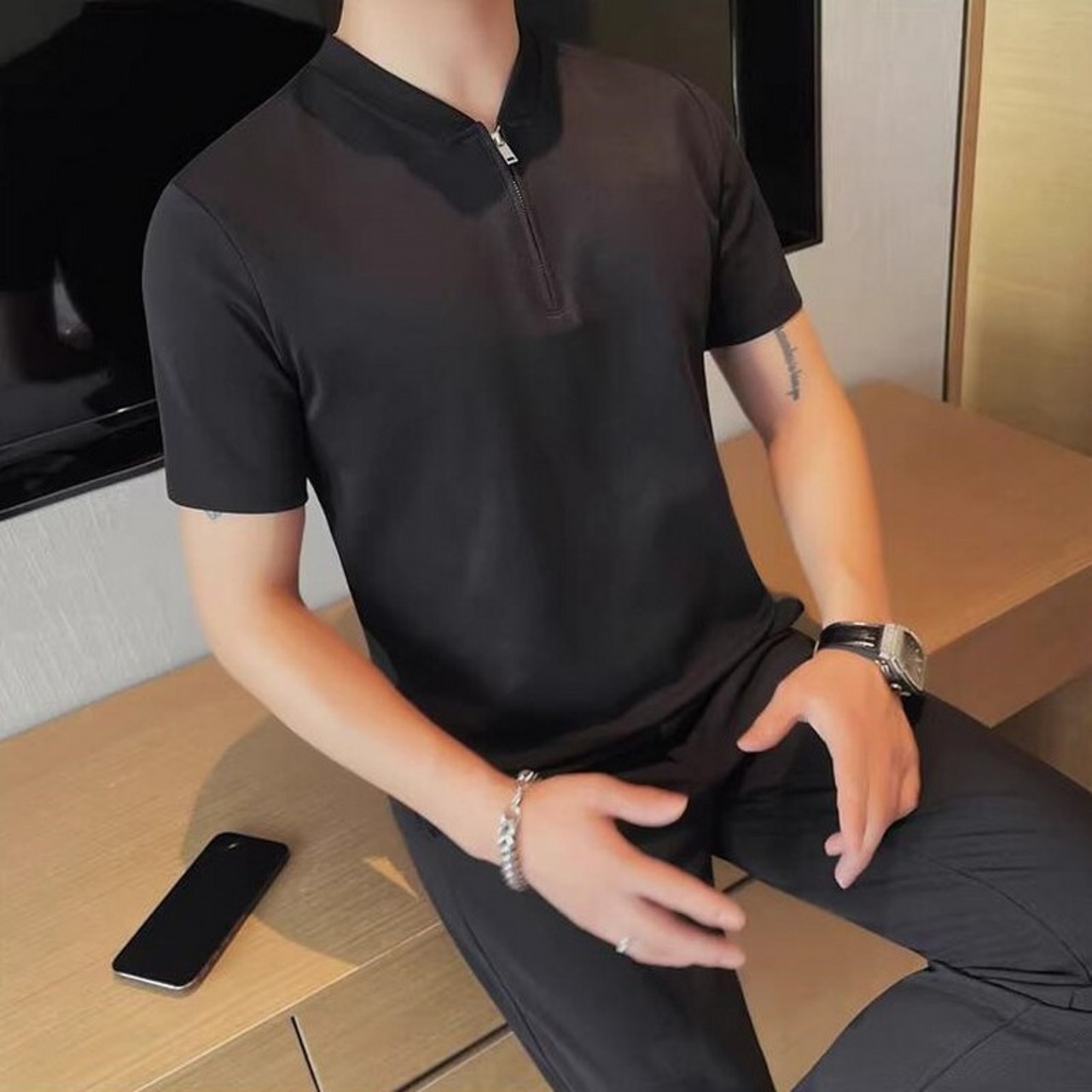 short sleeve zipper polo T-shirt 00283