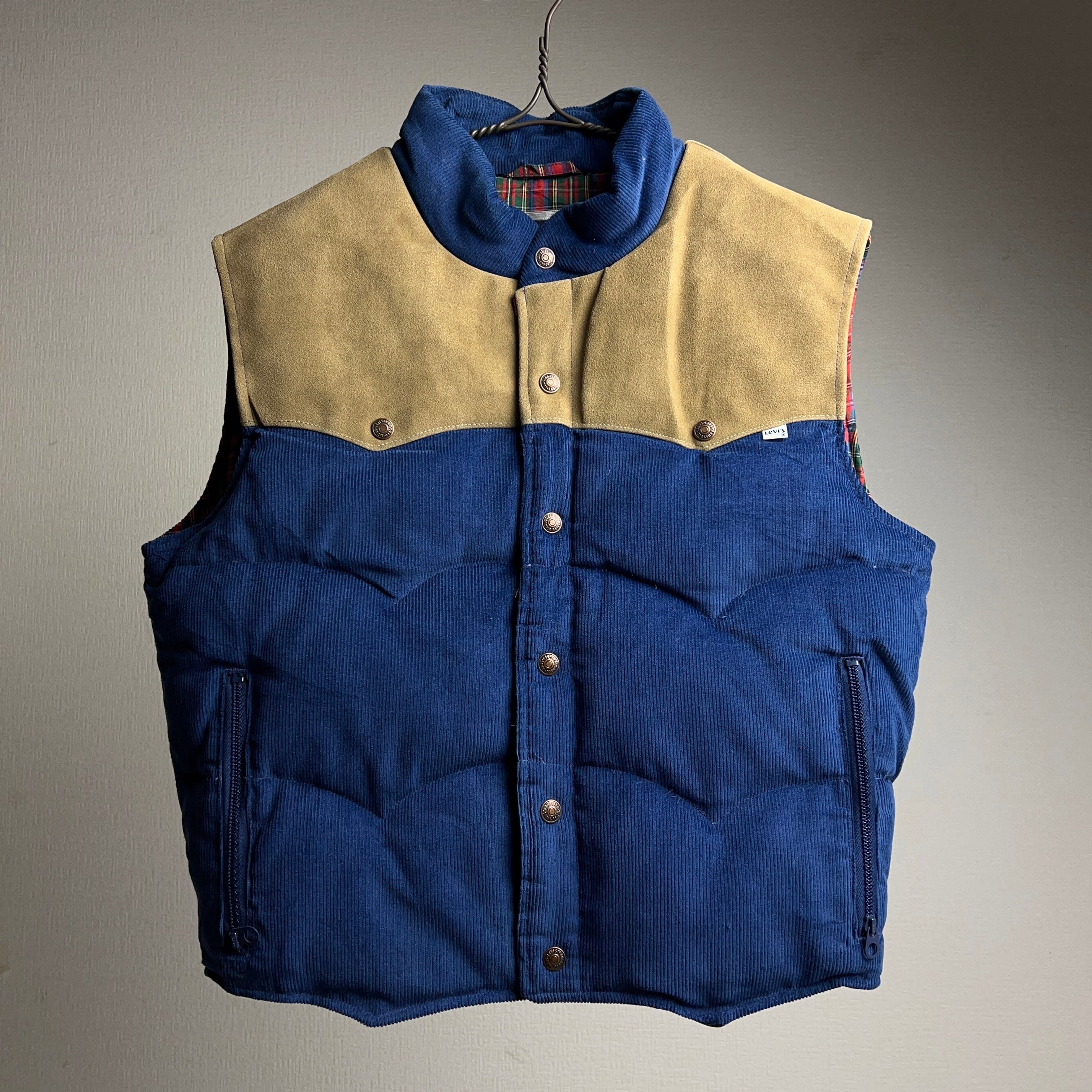 美品 70's~ Levi’s Leather×Corduroy Down Vest USA製 70年代 リーバイス スエードレザー×コーデュロイ  ダウンベスト デッドストック【1000A102】【送料無料】