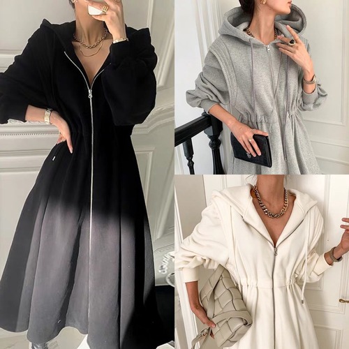 ★ジャージー素材　カジュアル　ワンピース　パーカー付き★