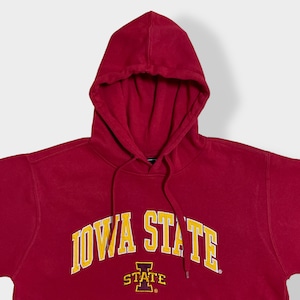 【GENUINE STUFF】カレッジ IOWA STATE アイオワ州立大学 刺繍ロゴ アーチロゴ パーカー スウェット フーディー hoodie M バーガンディ us古着