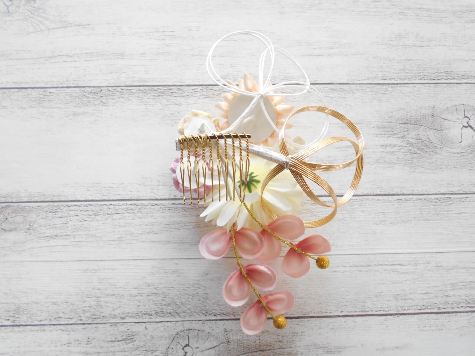 七五三髪飾り #862561P つまみ細工 さがり飾り マム 水引 3歳 7歳 正絹