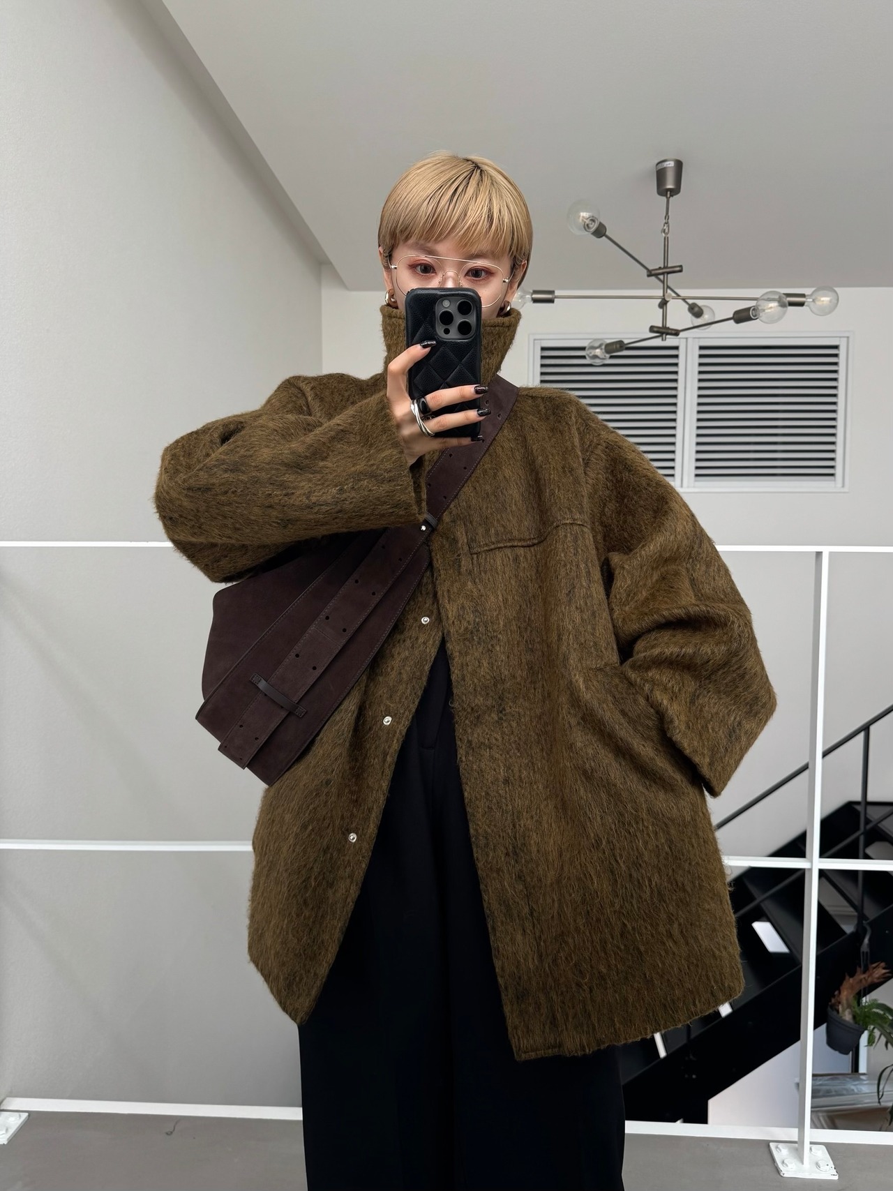 スタンドカラーシャギーミドルCO/マスタード