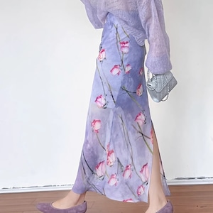 rose print elegant midi skirt<sk2044>