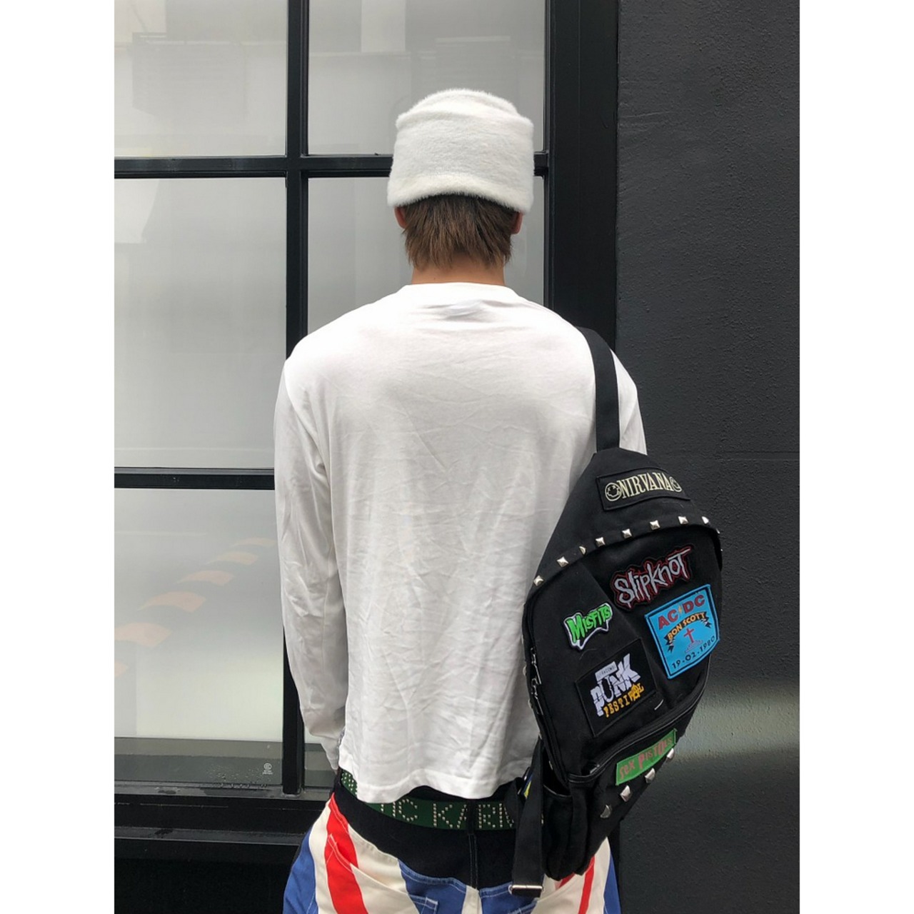 VINTAGE ストリート フラッグプリント ロングTシャツ T2279