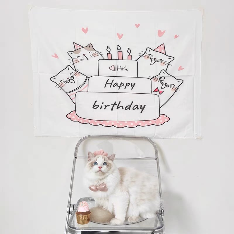 BIRTHDAYタペストリー 猫 お誕生日 ガーランド 誕生日グッズ ペット