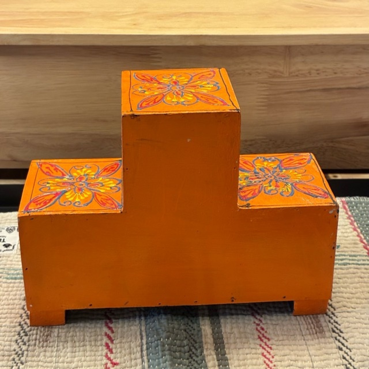 India Blue Pottery Mini 4-Drawer Unit　インド　ブルーポタリ4ドロワーチェスト　凸型　オレンジ　引き出し　置物　玄関収納　メヘンディアート　鍵入れ　印鑑入れ　ハンドメイド