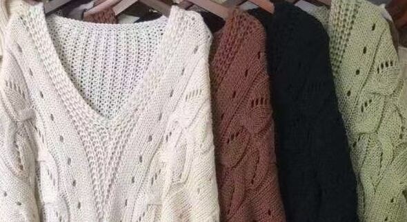 Vネック 柄編みニット　AJ1079-8019