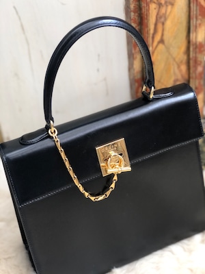 CELINE セリーヌ ガンチーニ マンテル レザー ハンドバッグ ブラック 