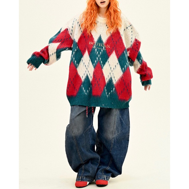 logo argyle knit　ロゴアーガイル柄ニット　J0524