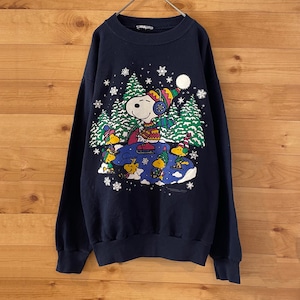 【SNOOPY】90s ピーナッツ スヌーピー スウェット 冬 雪  アイススケート イラスト アメリカ古着