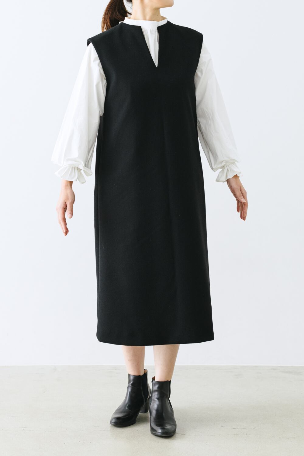 キーネックのフレンチジャンパースカート【印刷型紙】