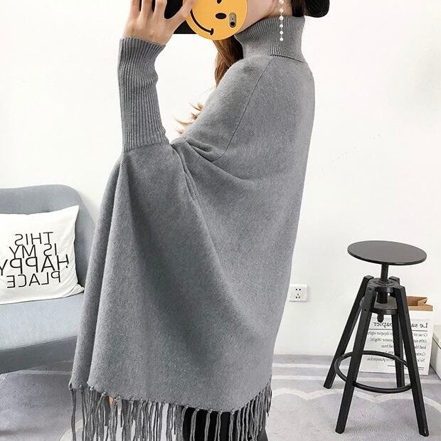 再入荷】全4色タートルネックニットファーポンチョ | ROSE AURA