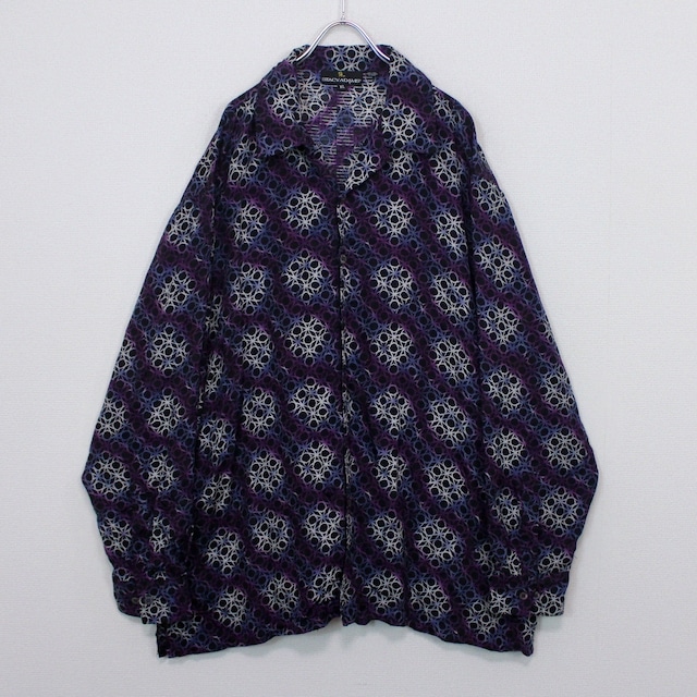 【Caka act2】"STACY ADAMS" Geometric Pattern Gradation Line Design Open Collar Oversize Silk Shirt