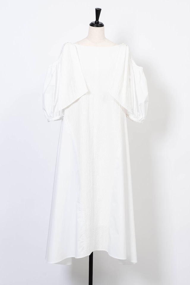 Bumpy Shoulder Ribbon Dress　WHITE