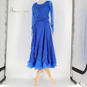 社交ダンス 衣装 ワンピース ドレス ブルー系 青 Grace レース ダンス パーティ 発表会 軽い フリル きれいめ 上品 大人 キラキラ 発表会ドレス ダンス衣装 女性用 エレガント ダンスパーティー 衣装用ドレス