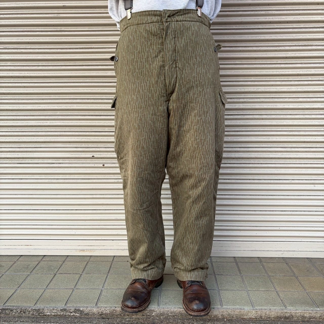 70s 東ドイツ軍 実物 NVA レインドロップカモ カーゴパンツ W88cm 中綿