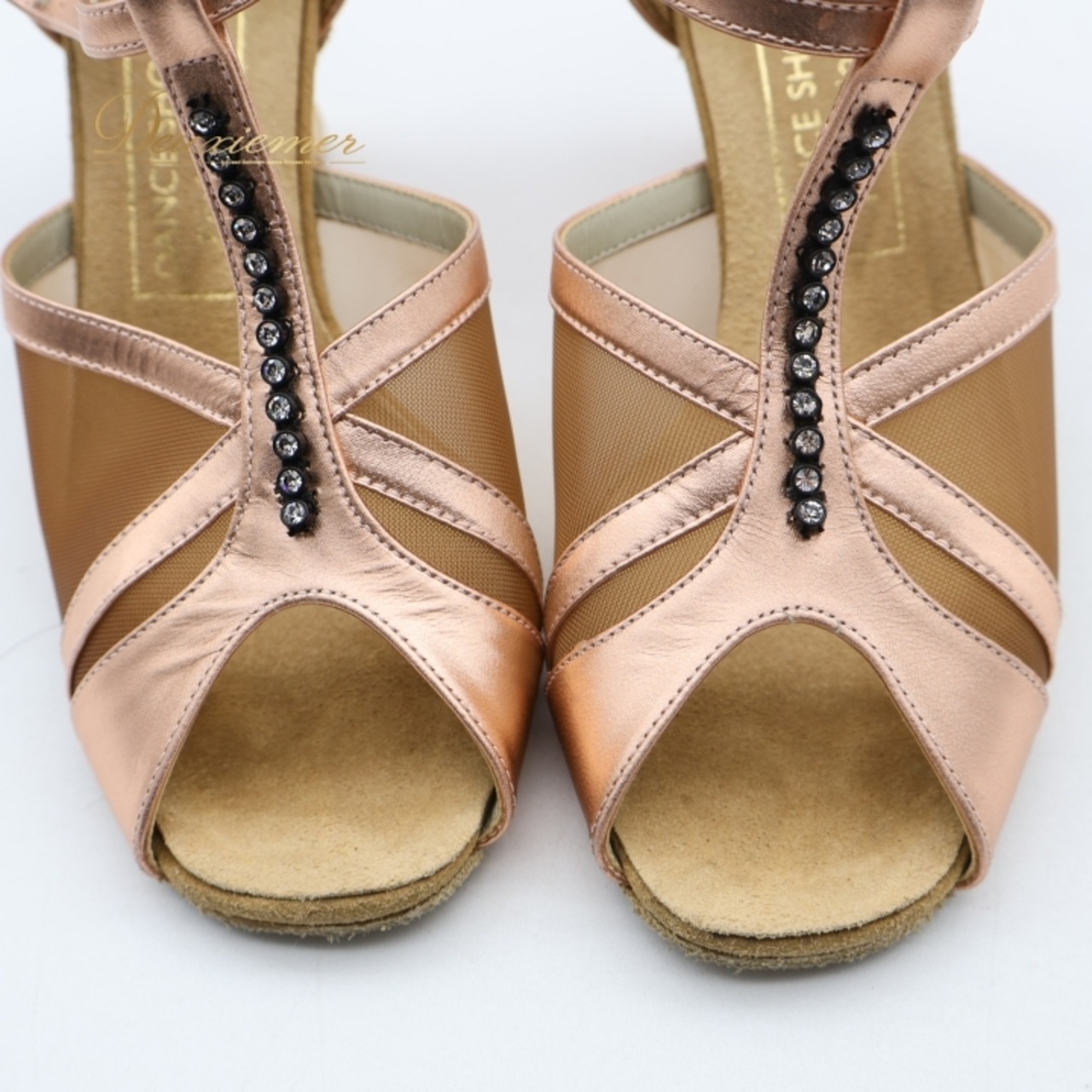 社交ダンス 衣装 ラテン シューズ 21 1/2サイズ WIDE ピンク系 セキネ SEKINE 靴 くつ ヒール レディース 光沢 上品 明るい ピンクゴールド ラインストーン キラキラ ダンスシューズ ダンス衣装 イベント レッスン ステージ パーティー