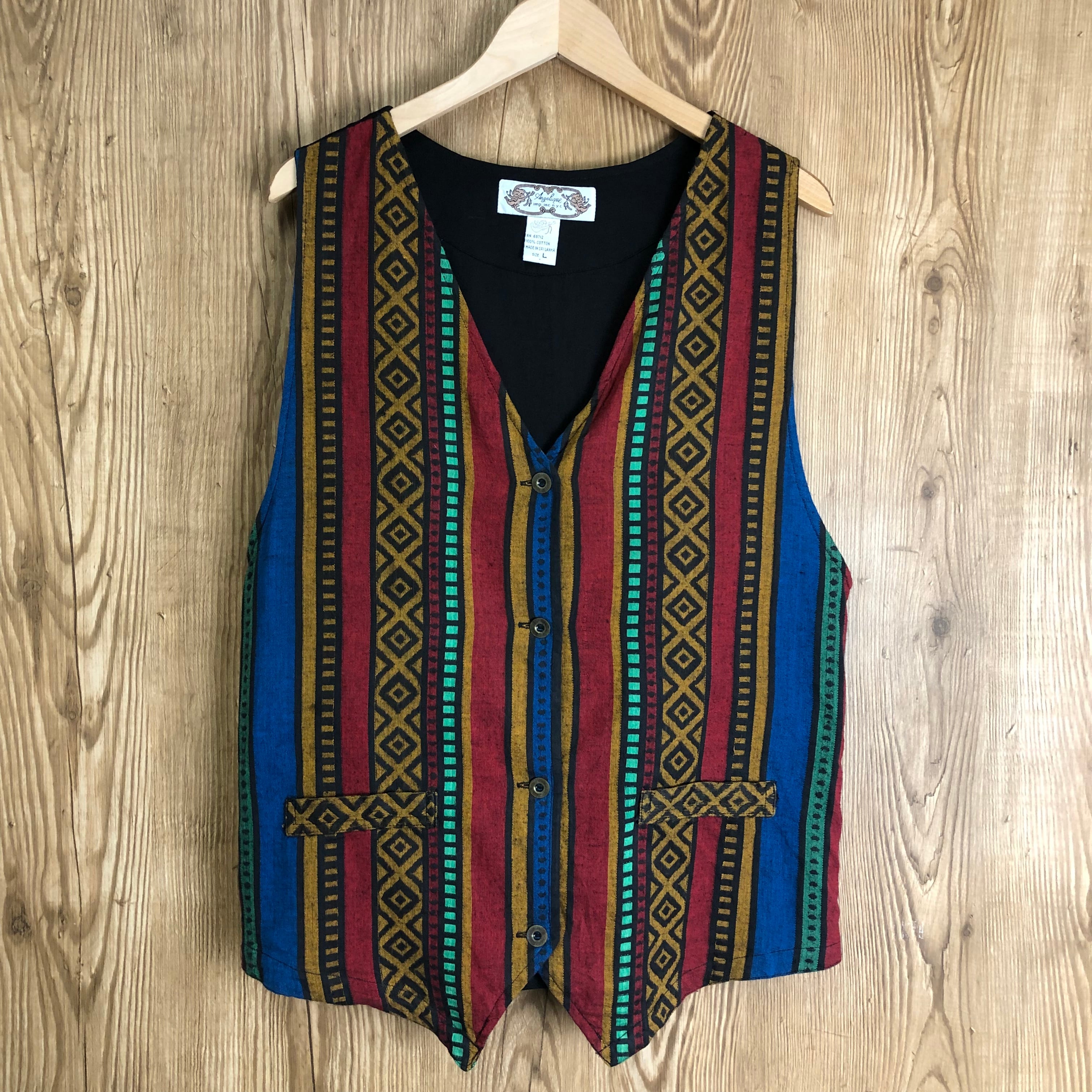 ☆90s VINTAGE コットン エスニック ベスト レディースLサイズ 民族調