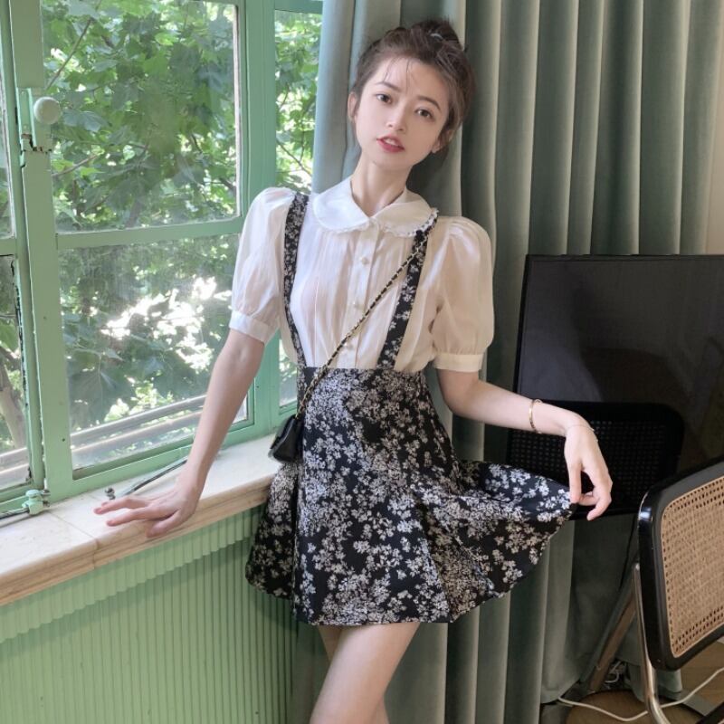 カラースリーブシャツ プリントドレス ハンチェンe27069529280