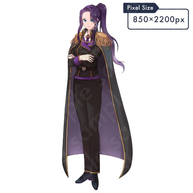 立ち絵素材】気高く凛々しい雰囲気の紫髪軍服風女性のイラスト・騎士団