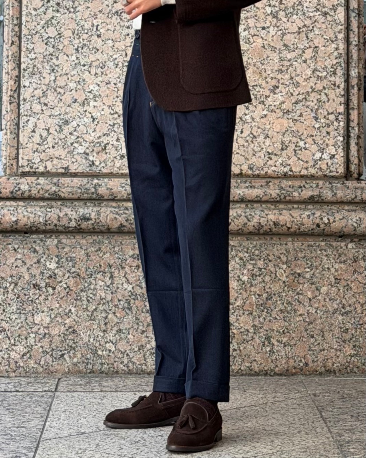 【深藍立端】デニムライク・2プリーツスラックス