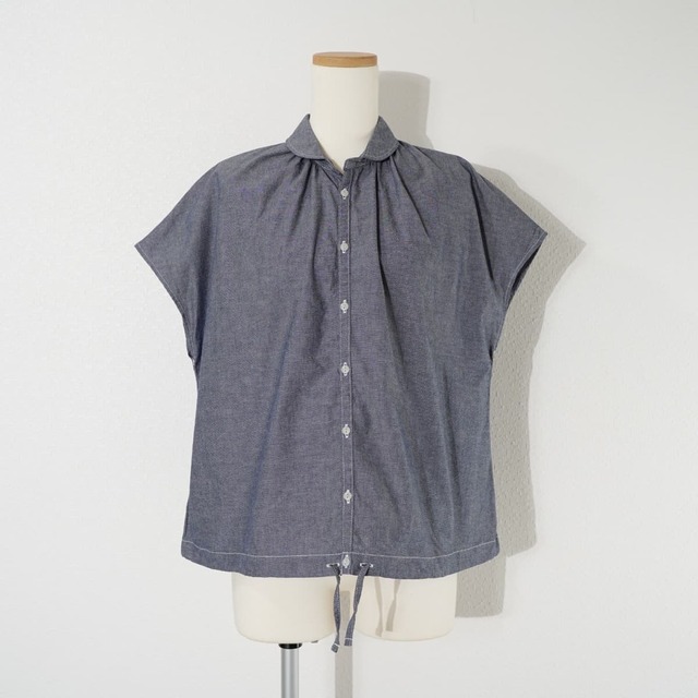 NATURAL LAUNDRY ナチュラル ランドリー N/L ダンガリー フレンチドロー シャツ ブラウス 半袖 フレンチスリーブ 丸襟