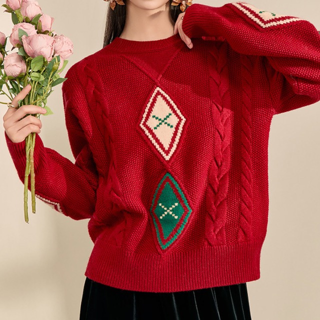 Holiday Diamond Pattern Sweater　S0132