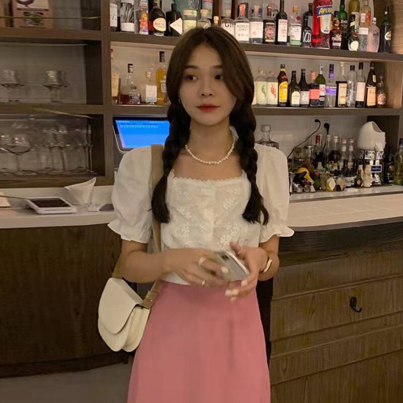 スリーブブラウス シャツ 半袖 ショート ハーフスリーブ スクウェア 試着室281808962