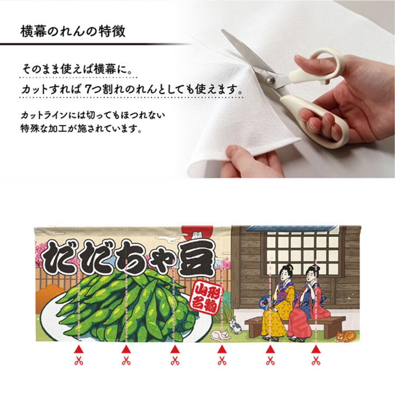 【受注生産】のれん だだちゃ豆/だだちゃ豆 全国発送承ります 桜 Ukiyo-e Style 140×50cm