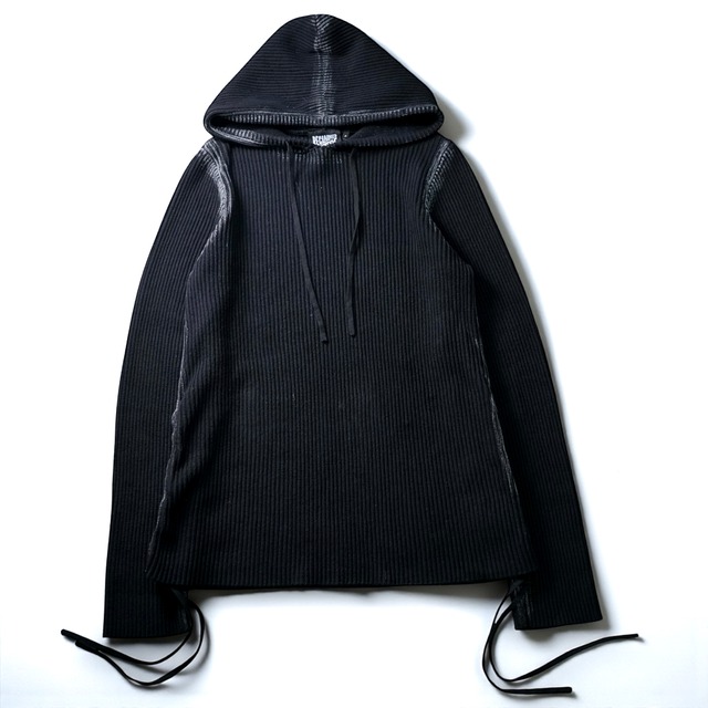 Vintage faded oversize knit hoodie "BLACK"