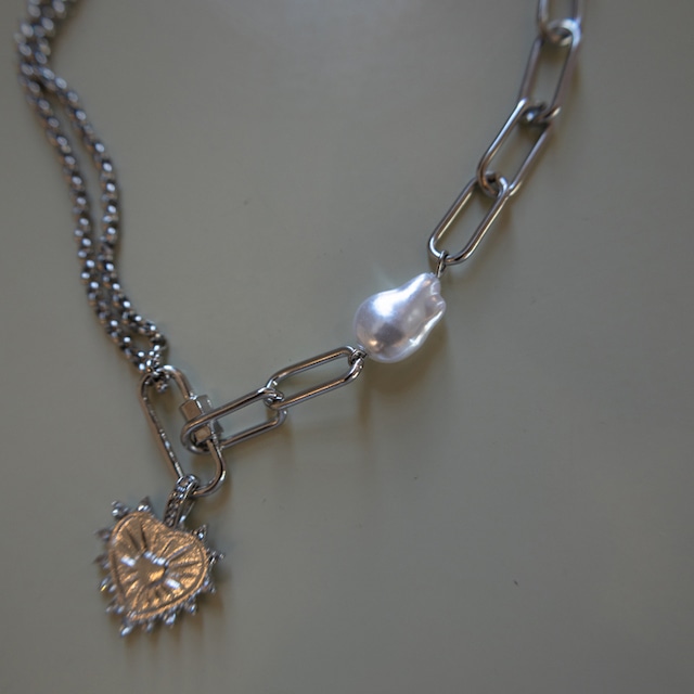 Bense韓国のとげ愛心パールネックレス